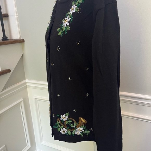 Victoria Jones White Poinsettia Cardigan M - Picture 2 of 13